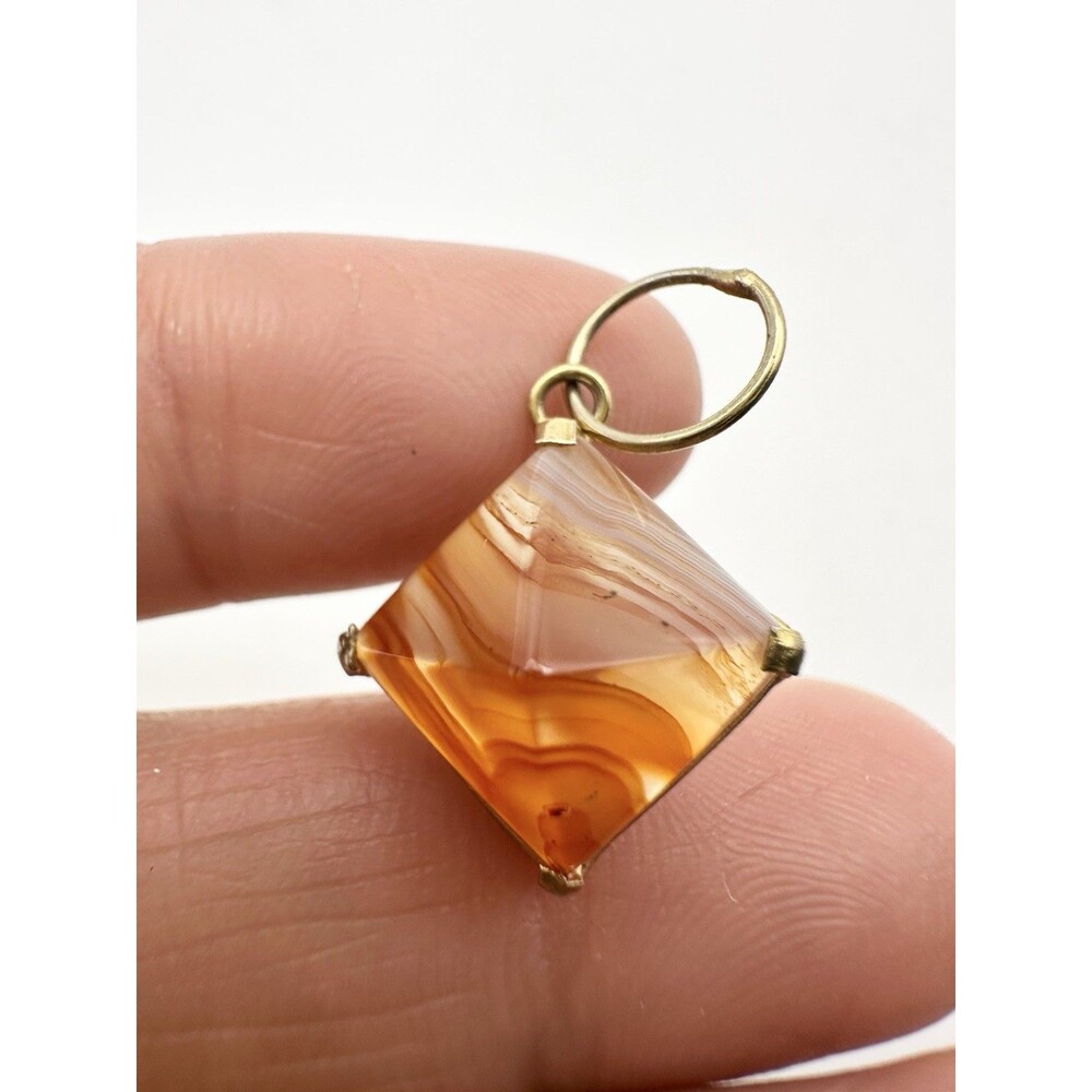 Vintage Gold Plated Carnelian Pyramid Pendant